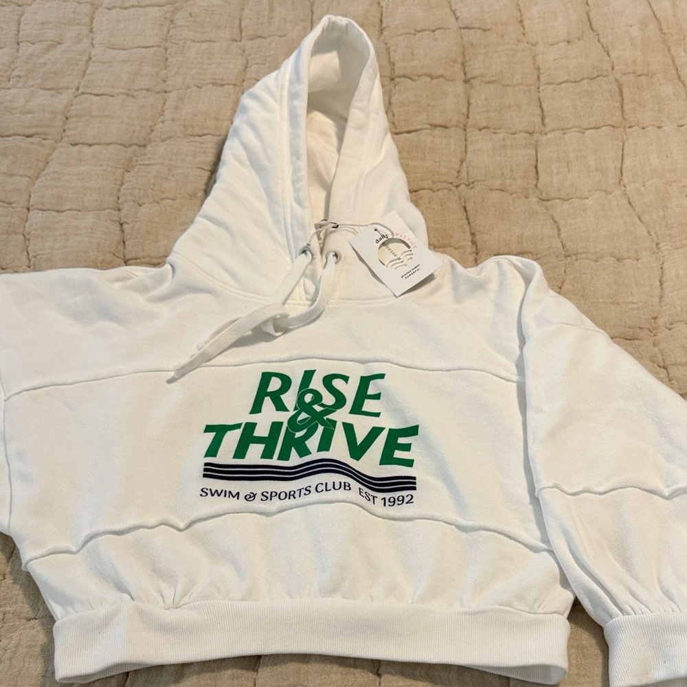NEW Anthropologie White Hoodie with Green Print Size S